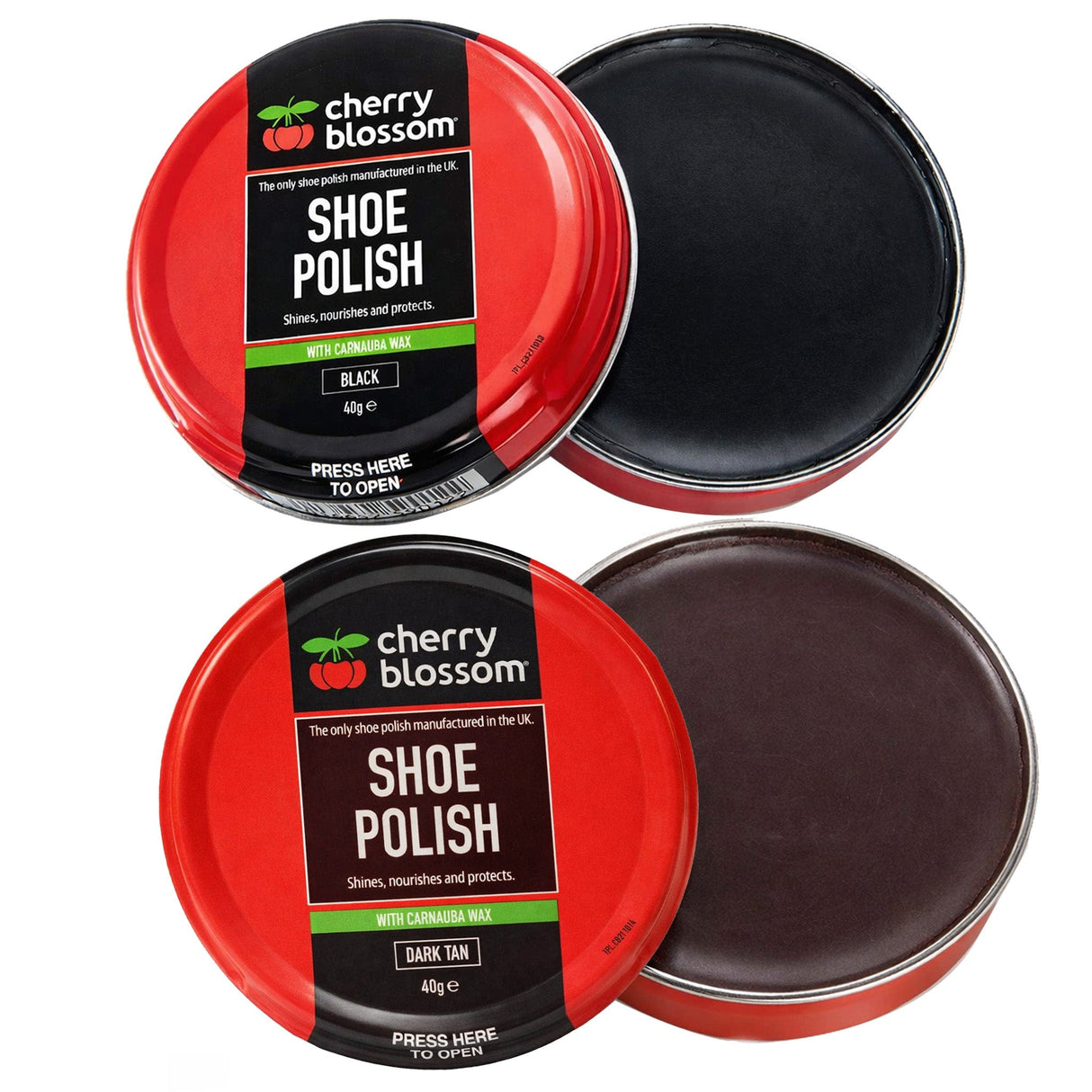Cherry Blossom, black and brown shoe polish