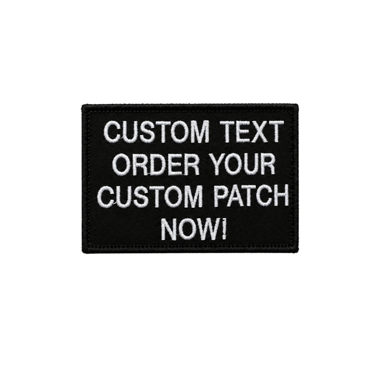 Black tactical style custom name tag with white embroidery