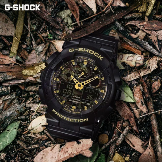 G-Shock GA100CF-1A9ER camo watch designed for outdoor and tactical environments