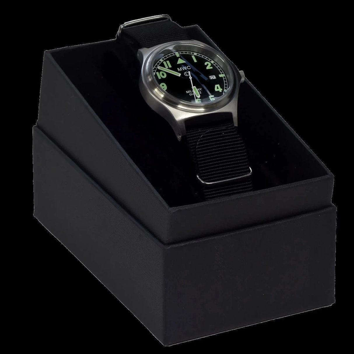 MWC Watches MWC G10 50m (165ft) Water Resistant NATO Pattern Military Watch with Satin Case Finish, Fixed Strap Bars, Sapphire Crystal and 60 Month Battery Life