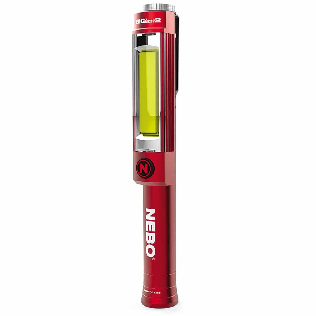 NEBO Big Larry 2 rechargeable-style LED work torch in red with COB work light panel