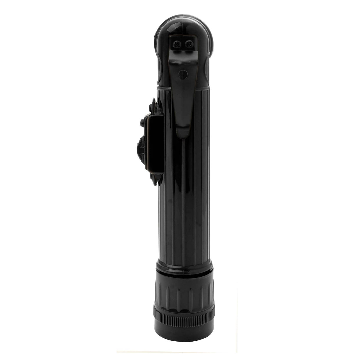 Side profile of Rothco Mini Right Angled Torch in black showing compact design and base cap