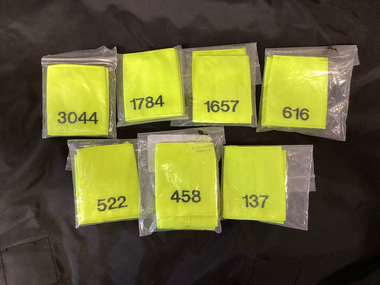 Police Surplus Police Uniform Epaulette Slides, Hi Vis yellow, black embroidered mixed numbers and lengths (Used – Grade A)