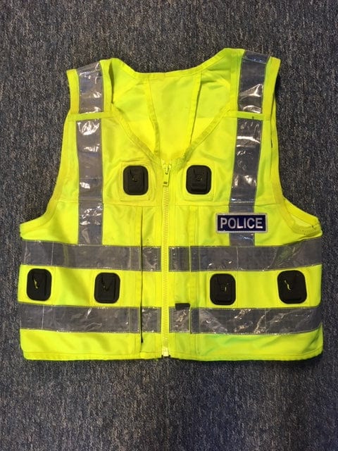 Police Surplus Police Uniform Hi Vis Tactical Duty Vest Model 511, Strathclyde Police, POLICE marked, chequerboard (Used – Grade A)