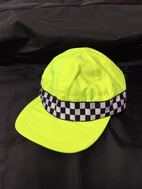 Police Surplus Police Uniform One Size Hi Vis Yellow Baseball Cap, chequerboard, adjustable black plastic strip (Used – Grade A)