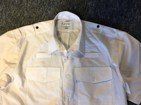 Police Surplus Police Uniform Pilot Shirt, Men’s Short Sleeve White Shirt, epaulette loops (Used – Grade A)