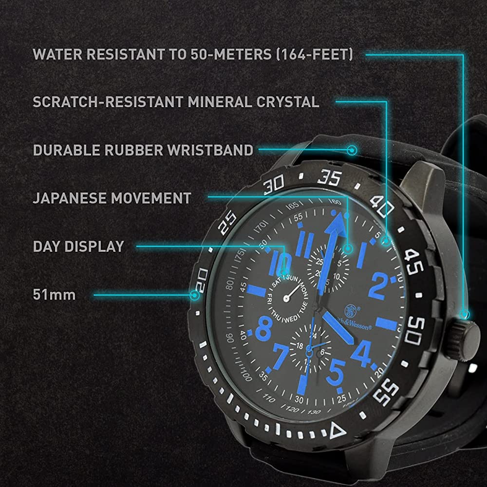 Smith & Wesson Watches Smith & Wesson Men's Calibrator Watch Blue and Black Rubber Strap 51mm