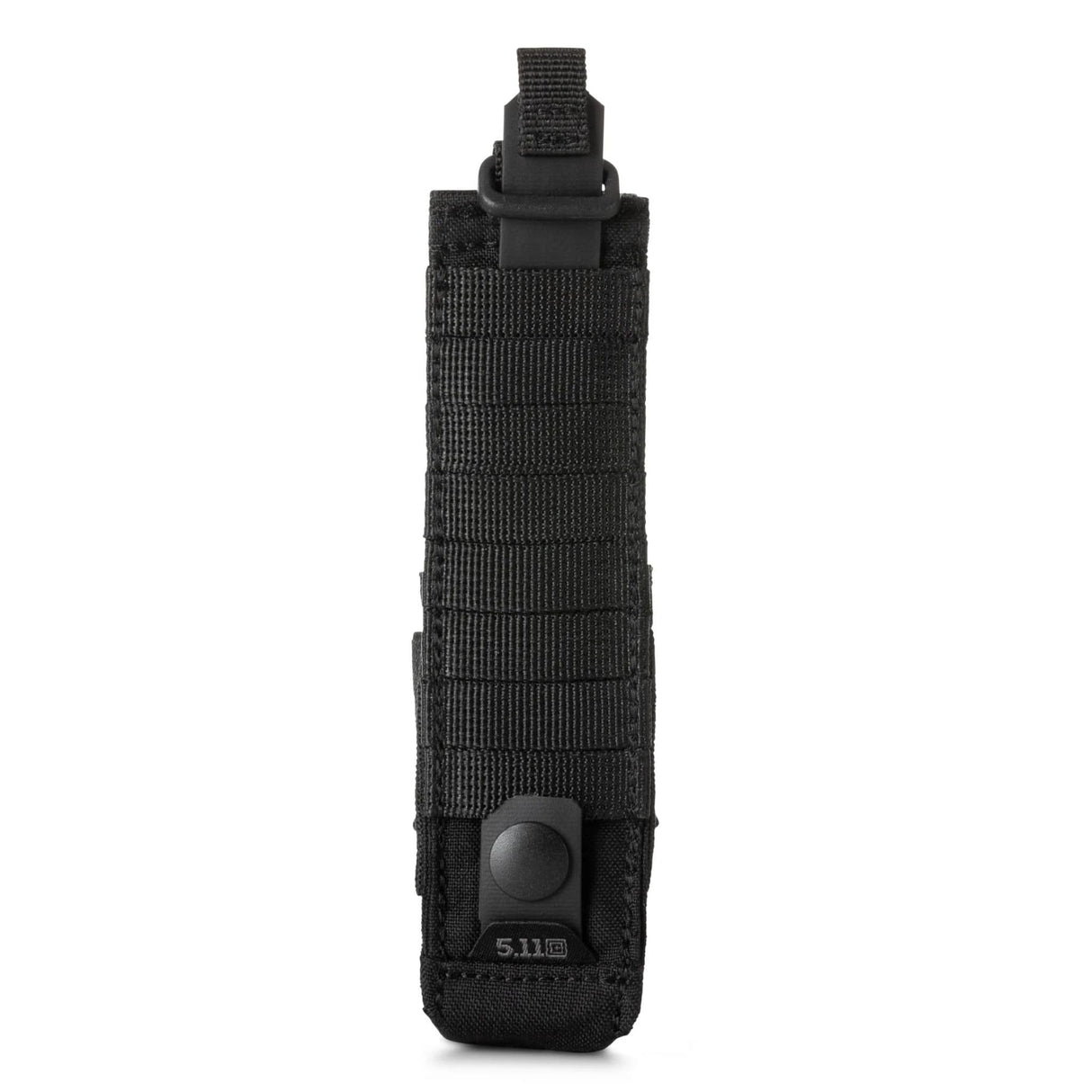 Rear view of the 5.11 Flex Flashlight Pouch in black showing the Flex-HT mounting system