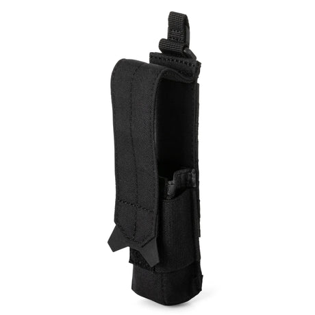 5.11 Flex Flashlight Pouch in black shown from the side with adjustable attachment strap