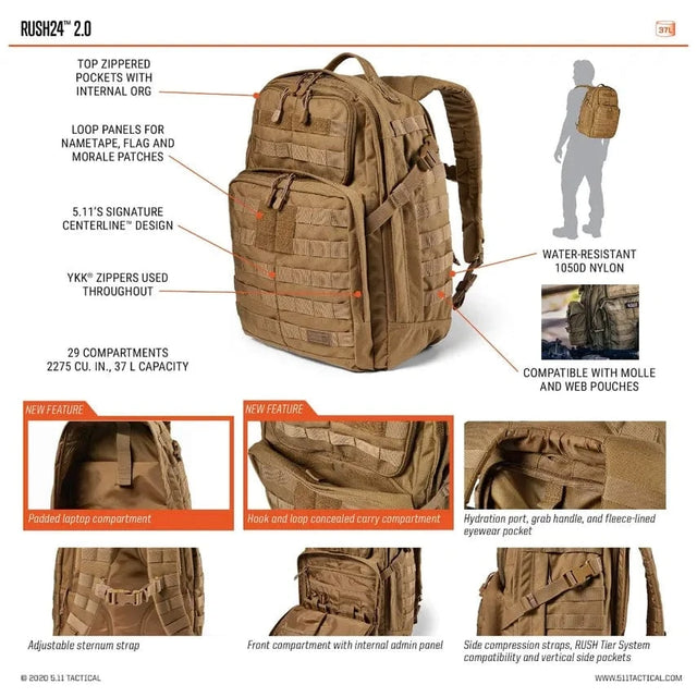 5.11 Bags 5.11 Rush 24 2.0 Kangaroo Brown