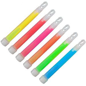 Assorted 6 inch chemical light sticks in multiple colours with integrated attachment hooks