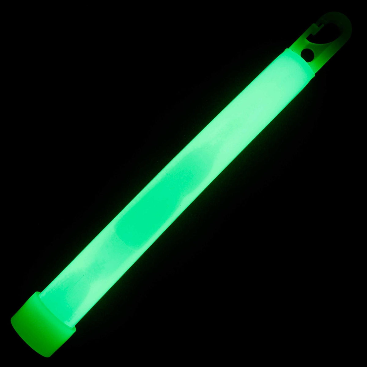 Green 6 inch tactical light stick illuminated against a black background for emergency lighting