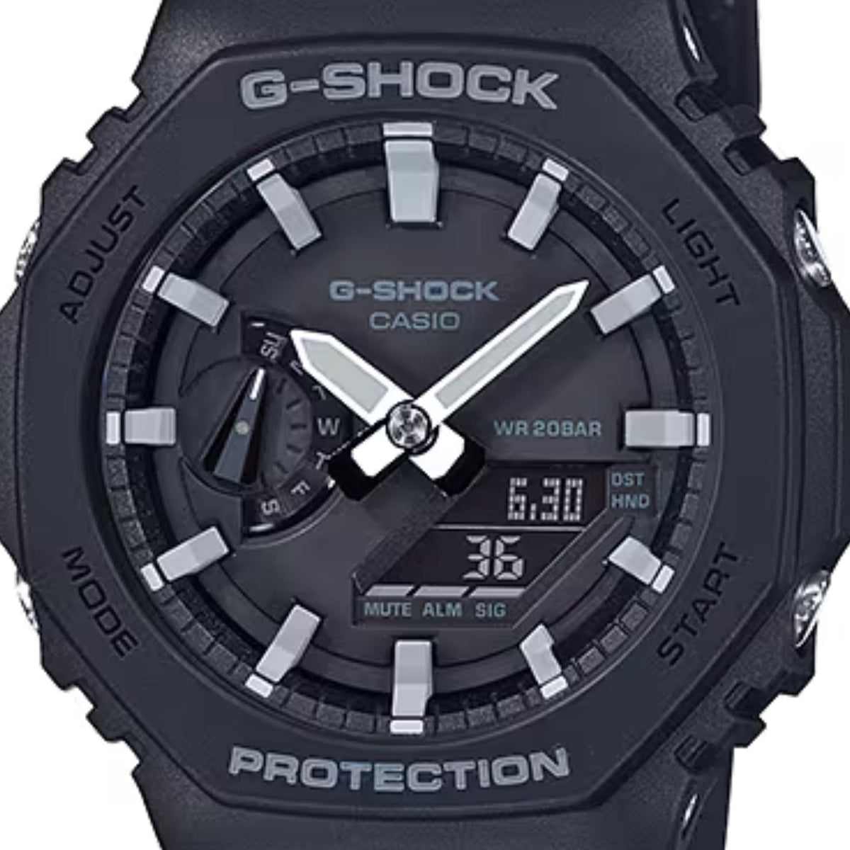 G-Shock GA2100-1AER analog digital display with clear time readability
