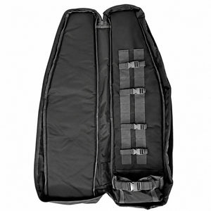Interior of the AIM FSX-42 Reverse Folding Stock Rifle Bag showing padded rifle protection, four adjustable securing straps and a reinforced butt pocket for left-folding stocks.