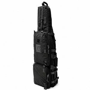 AIM FSX-42 Reverse Folding Stock Rifle Bag in black, featuring two external utility pockets, adjustable compression straps and durable 1000D Cordura construction.