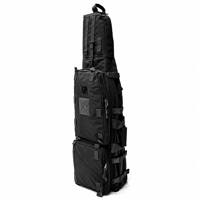 AIM FSX-42 Reverse Folding Stock Rifle Bag in black, featuring two external utility pockets, adjustable compression straps and durable 1000D Cordura construction.