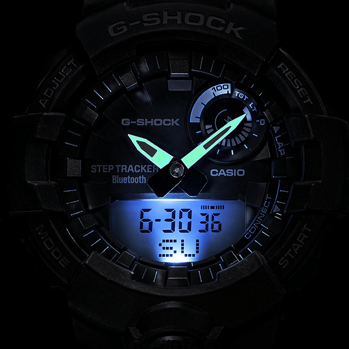 Casio G-Shock GBA800-1AER black watch with LED light for low light visibility