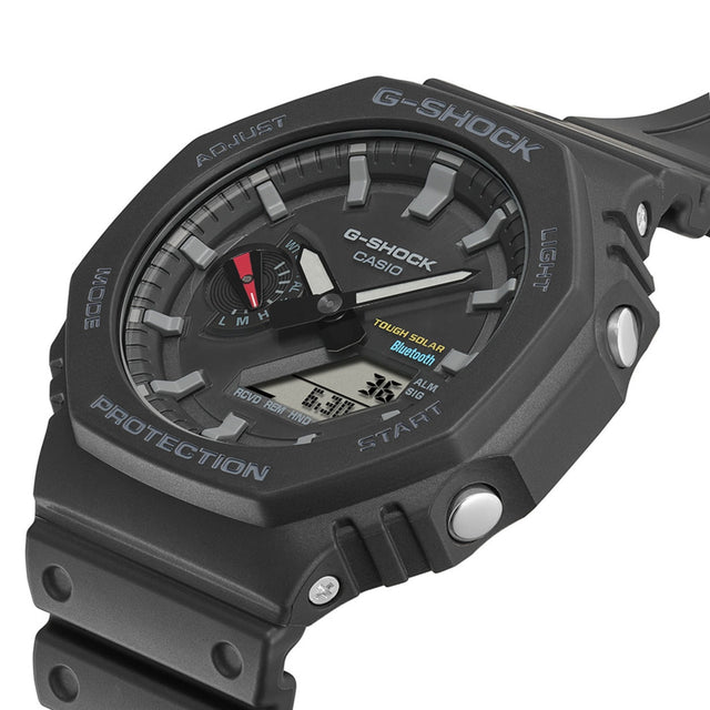 Casio GA-B2100-1AER G-Shock black resin strap tactical watch on white background