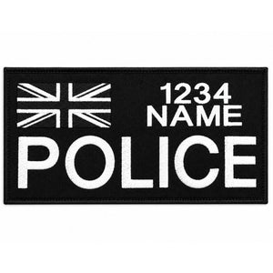 Personalised police vest badge with Union Flag and custom name and number