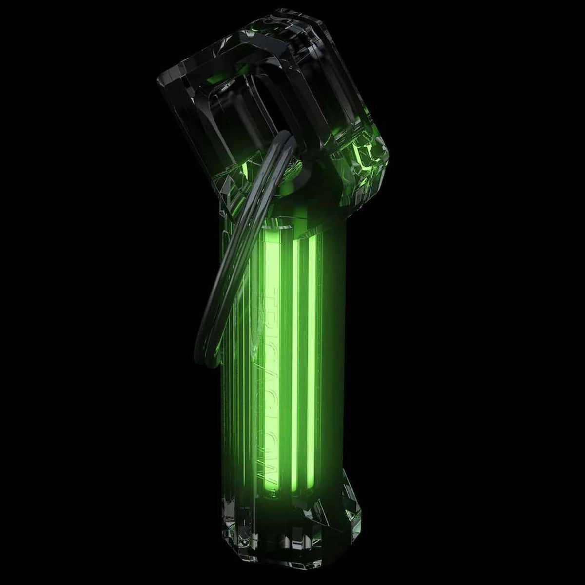 Firefly Flint-Glow Marker showing green self-luminous tritium illumination in darkness