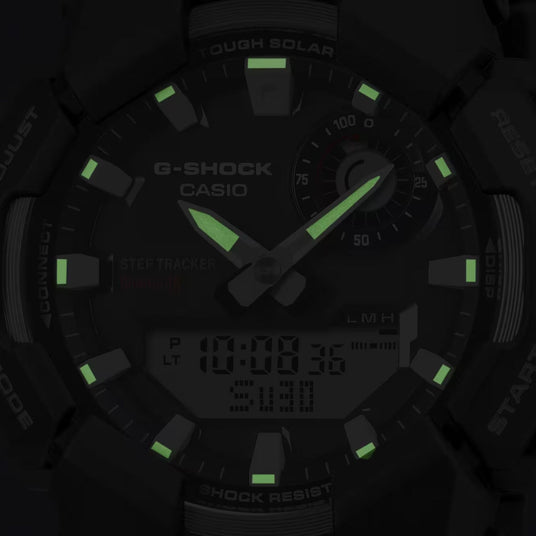 Close up of glow in the dark watch dial