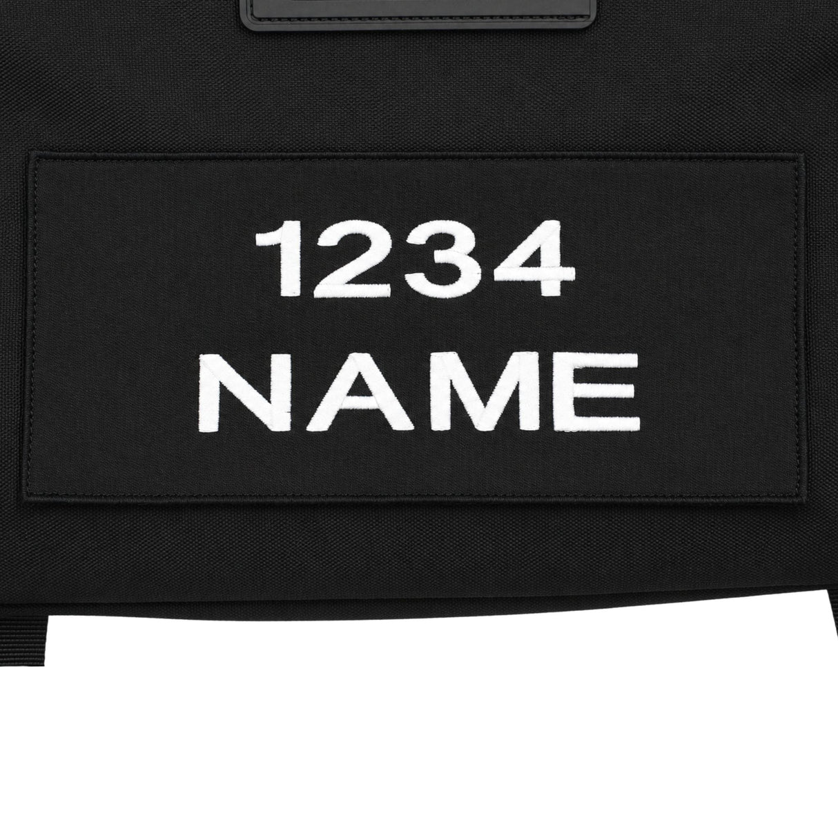 Embroidered security and police style Velcro name badge in black and white