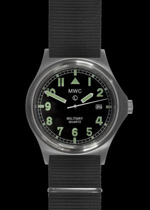 MWC Watches MWC G10 50m (165ft) Water Resistant NATO Pattern Military Watch with Satin Case Finish, Fixed Strap Bars, Sapphire Crystal and 60 Month Battery Life