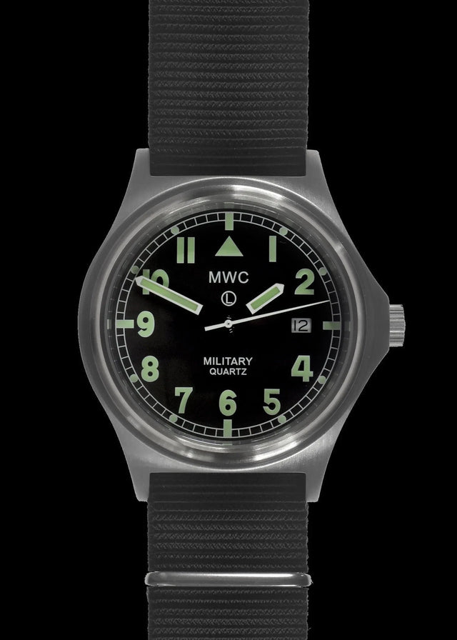 MWC Watches MWC G10 50m (165ft) Water Resistant NATO Pattern Military Watch with Satin Case Finish, Fixed Strap Bars, Sapphire Crystal and 60 Month Battery Life