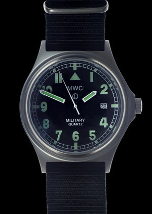 MWC Watches MWC G10 50m (165ft) Water Resistant NATO Pattern Military Watch with Satin Case Finish, Fixed Strap Bars, Sapphire Crystal and 60 Month Battery Life