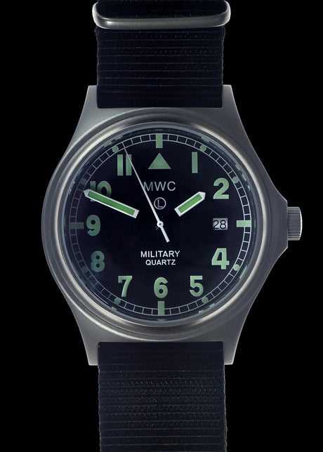 MWC Watches MWC G10 50m (165ft) Water Resistant NATO Pattern Military Watch with Satin Case Finish, Fixed Strap Bars, Sapphire Crystal and 60 Month Battery Life