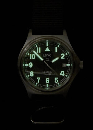 MWC Watches MWC G10 50m (165ft) Water Resistant NATO Pattern Military Watch with Satin Case Finish, Fixed Strap Bars, Sapphire Crystal and 60 Month Battery Life