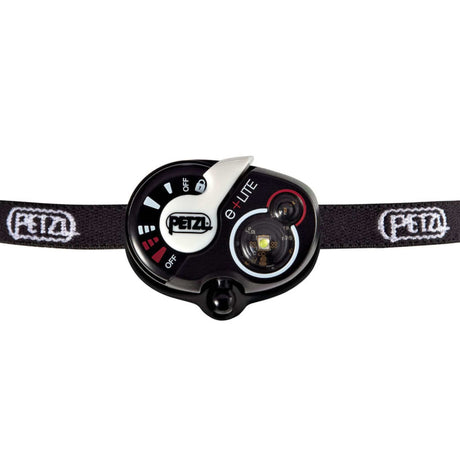 Petzl e+LITE lightweight LED headtorch showing front light unit and adjustable strap