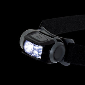 Rothco Black Cree LED Headtorch showing bright white LED illumination for improved visibility