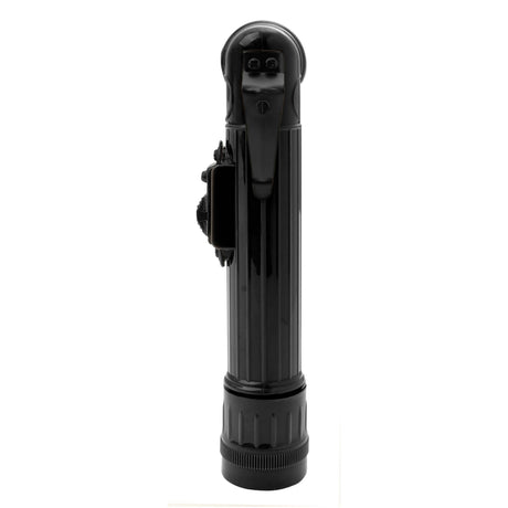 Side profile of Rothco Mini Right Angled Torch in black showing compact design and base cap