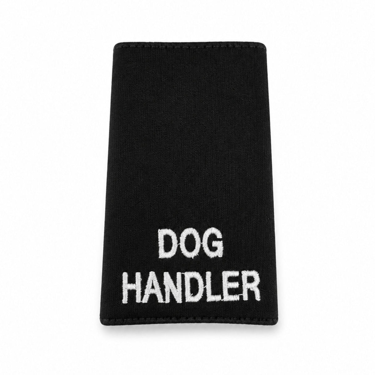 Black police DOG HANDLER epaulettes with white embroidered lettering