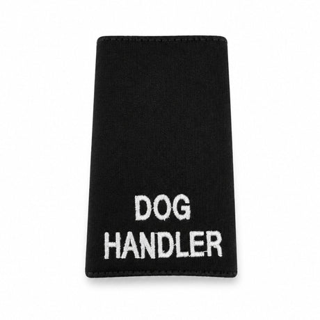 Black police DOG HANDLER epaulettes with white embroidered lettering