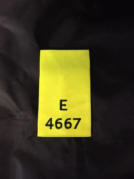 Police Surplus Police Uniform 11cm Epaulette Slides, Hi Vis yellow, black embroidered letter E and number 4667, 11cm length (Used – Grade A)