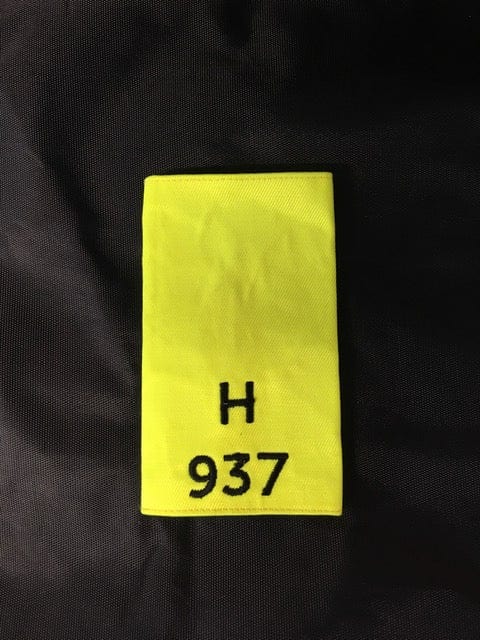 Police Surplus Police Uniform 11cm Epaulette Slides, Hi Vis yellow, black embroidered letter H and number 937, 11cm length (Used – Grade A)