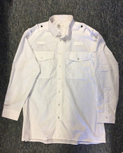 Load image into Gallery viewer, Police Surplus Police Uniform Pilot Shirt, Men’s Long Sleeve White Shirt, epaulette loops (Used – Grade A)
