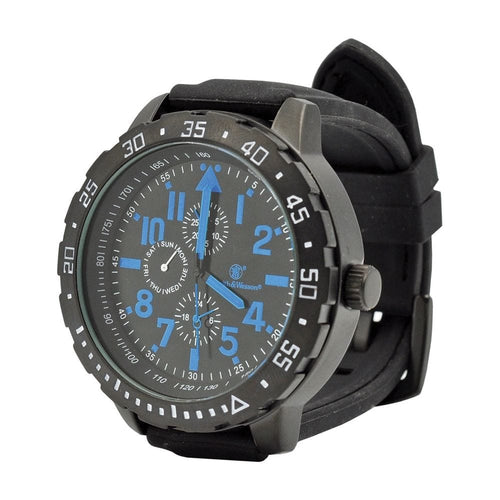 Smith & Wesson Watches Smith & Wesson Men's Calibrator Watch Blue and Black Rubber Strap 51mm